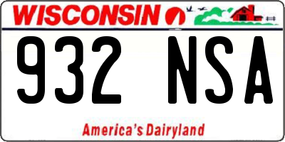 WI license plate 932NSA