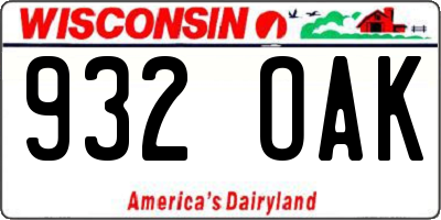 WI license plate 932OAK