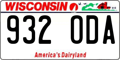 WI license plate 932ODA