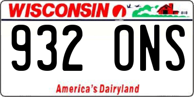WI license plate 932ONS