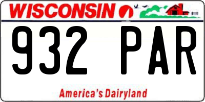 WI license plate 932PAR