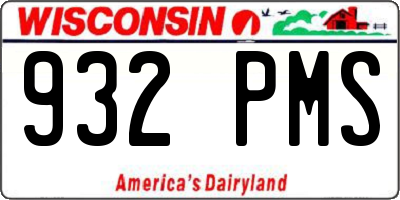WI license plate 932PMS