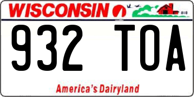 WI license plate 932TOA