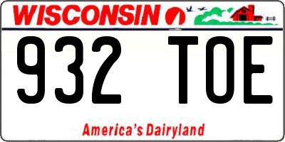 WI license plate 932TOE