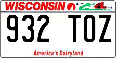 WI license plate 932TOZ