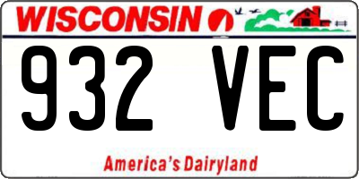 WI license plate 932VEC