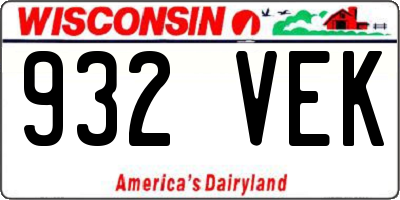 WI license plate 932VEK