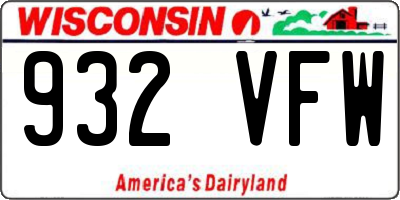 WI license plate 932VFW