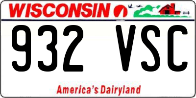 WI license plate 932VSC