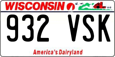WI license plate 932VSK