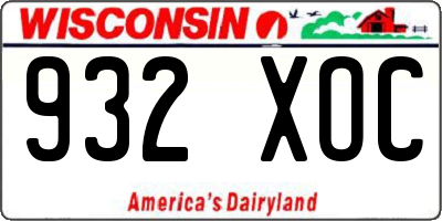 WI license plate 932XOC