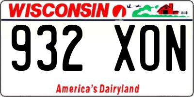 WI license plate 932XON