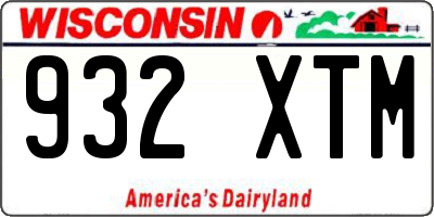 WI license plate 932XTM