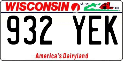 WI license plate 932YEK