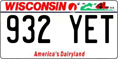 WI license plate 932YET