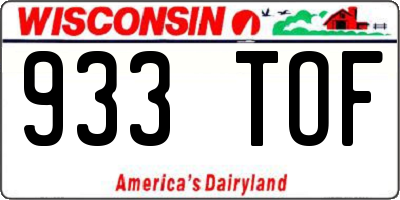 WI license plate 933TOF