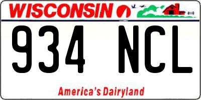 WI license plate 934NCL