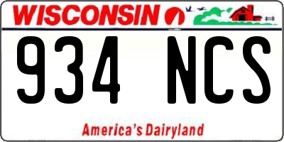 WI license plate 934NCS