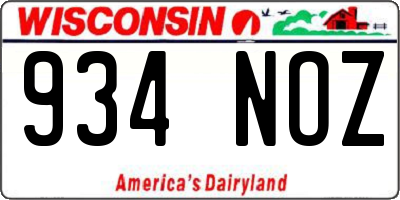 WI license plate 934NOZ