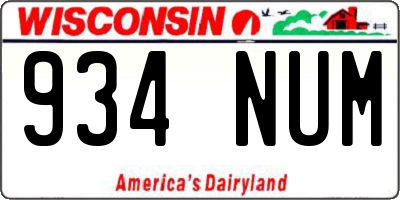 WI license plate 934NUM