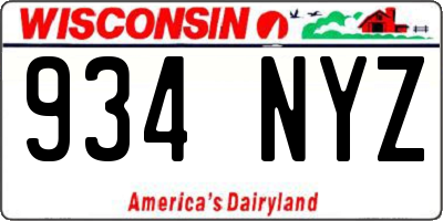 WI license plate 934NYZ