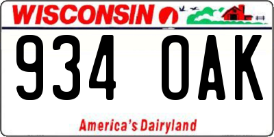 WI license plate 934OAK