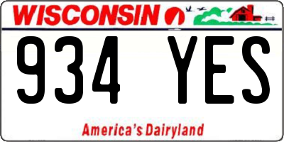 WI license plate 934YES