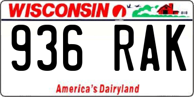 WI license plate 936RAK