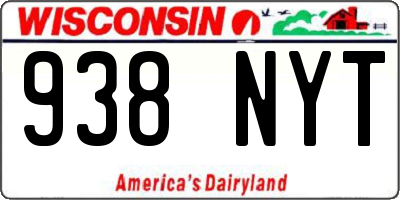 WI license plate 938NYT