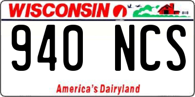WI license plate 940NCS