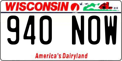 WI license plate 940NOW