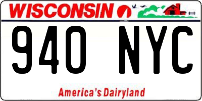 WI license plate 940NYC