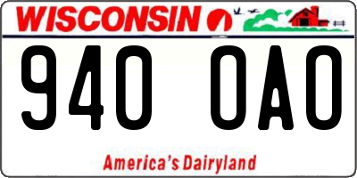 WI license plate 940OAO