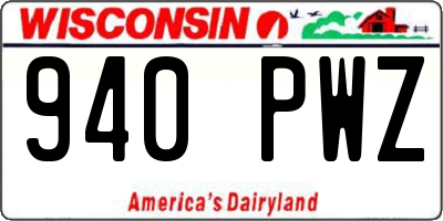 WI license plate 940PWZ
