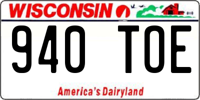 WI license plate 940TOE