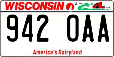 WI license plate 942OAA