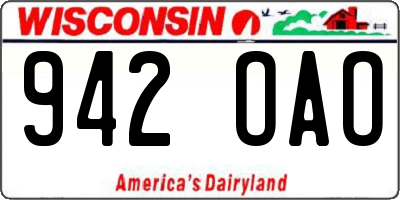 WI license plate 942OAO