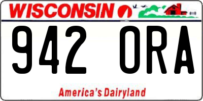 WI license plate 942ORA