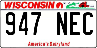 WI license plate 947NEC