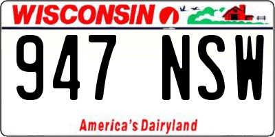 WI license plate 947NSW
