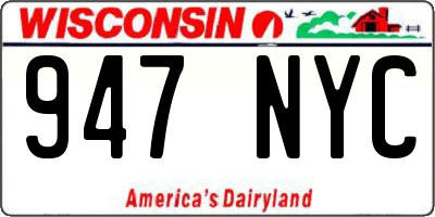 WI license plate 947NYC