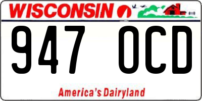 WI license plate 947OCD