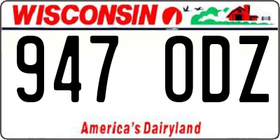 WI license plate 947ODZ
