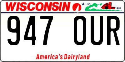 WI license plate 947OUR