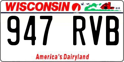 WI license plate 947RVB