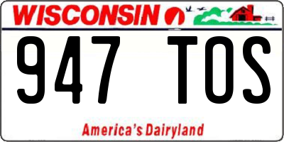 WI license plate 947TOS