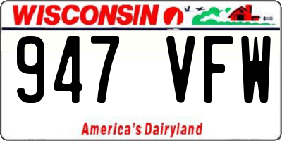 WI license plate 947VFW