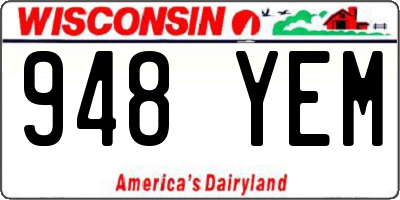 WI license plate 948YEM
