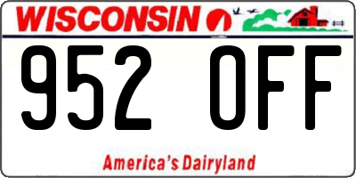 WI license plate 952OFF