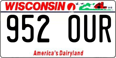 WI license plate 952OUR
